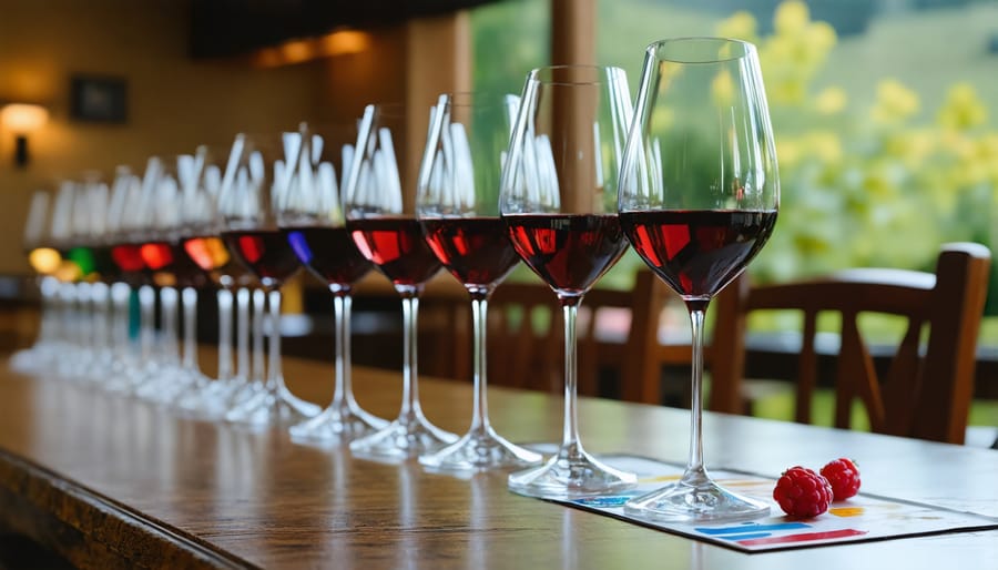 Wine tasting arrangement showing water, crackers, and timing guidelines for vapers